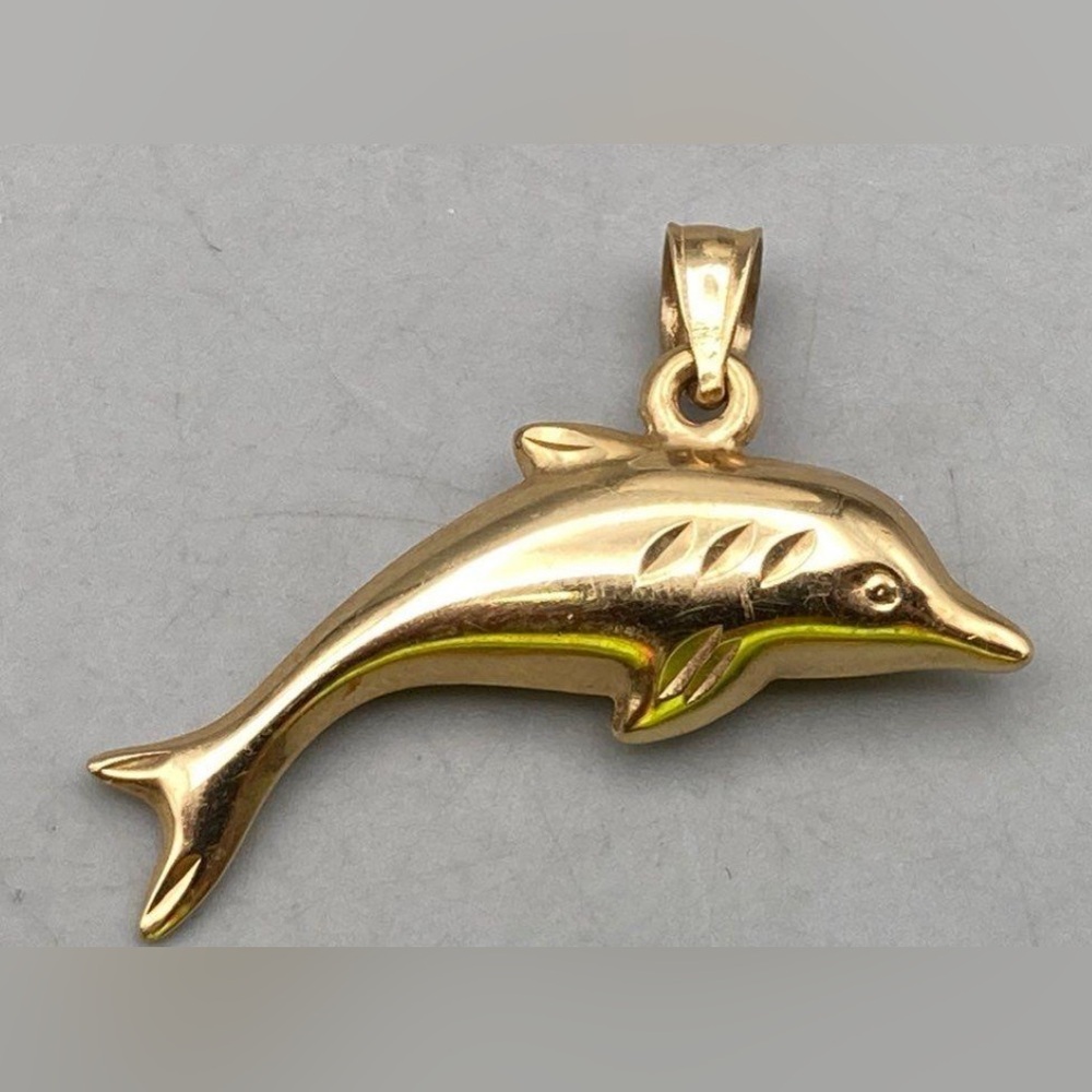 Yellow Gold Dolphin Fish Charm Pendant vintage